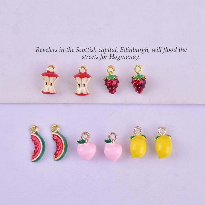 10pcs/pack Fashion Fruit Lemon Beach Strawberry Avocado Enamel Metal Charms Pendant for Jewelry Making Craft DIY