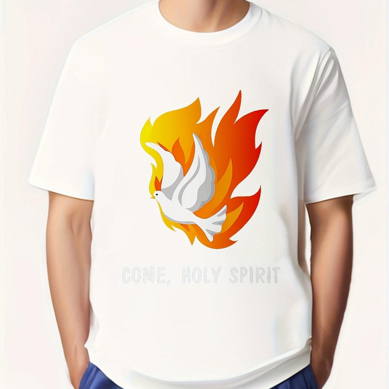 Come Holy Spirit Dove Flame Graphic Tee Mens Breathable Cotton Casual Short Sleeve TShirt S
