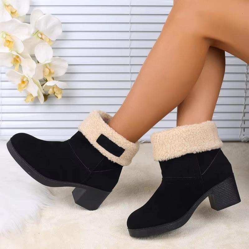 Women Round Toe Slip On Med Heel Turned-over Edge Shoes 2024 Plus Size Ladies Shoes Ankle Women's Boots Warm Modern Boots Female