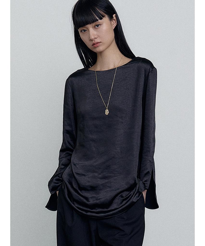 MAKE A TOAST Boat Neck Blouse Black Mbefto003Bk