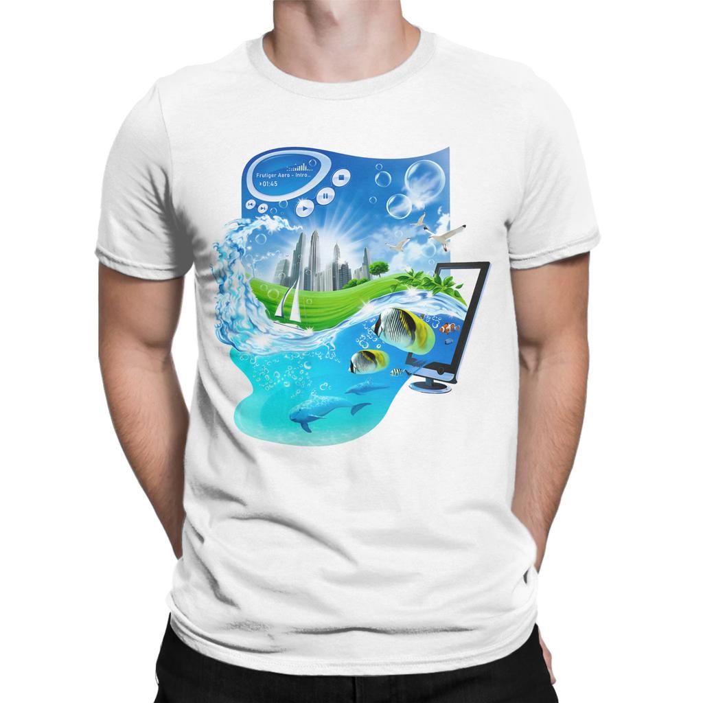 Frutiger Aero World Vaporwave TShirt Men Funny Cotton Tee Shirt Crewneck Short Sleeve T Shirt Birthday Present Clothing