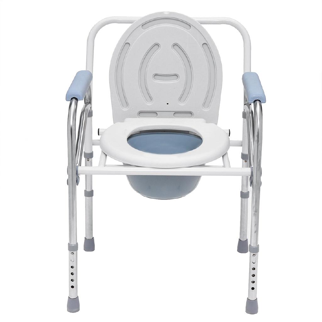 Toilet Foldable Adjustable Commode Chair Closestool Chamber Pot For Elderly Men Silver Stainless Steel Portable Potty Chair