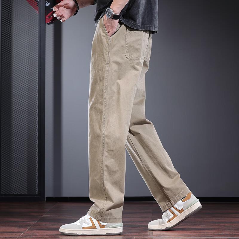 Jieleinuo Men's Pure Cotton Loose Straight-Leg Casual Trousers