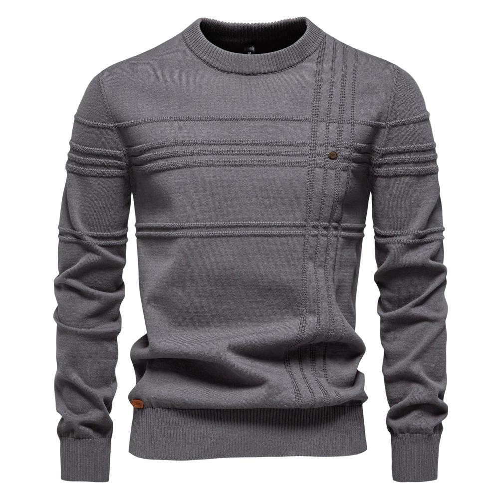 Mens Crewneck Pullover Sweater Knitted Cotton Stripped Quality Autumn Winter Warm Sweaters for Men