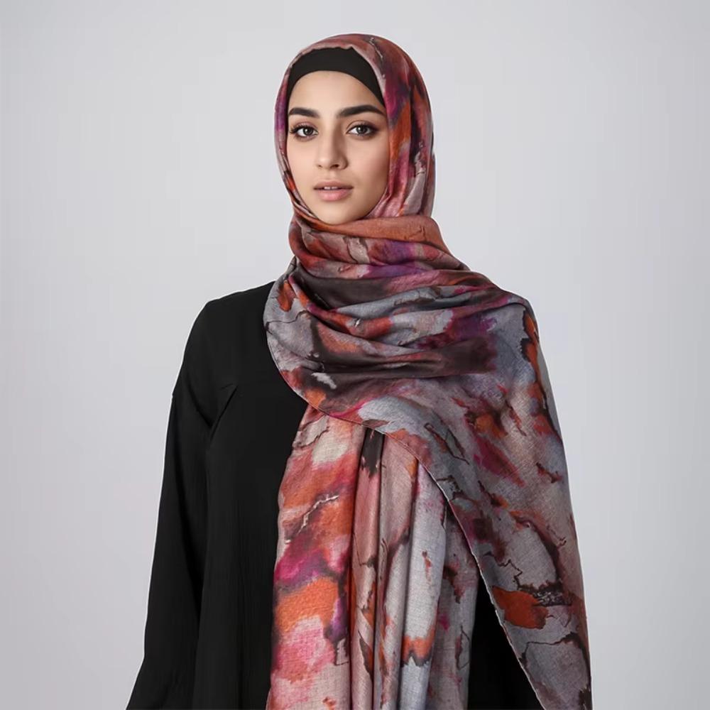 Breathable Print Islam Scarf Cotton Modal Women Sunscreen Shawl Elegant Woven Hijab Scarf  Female