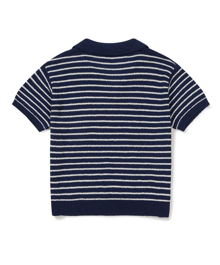 CLOVE [26Sm Clove] Stripe Boucle Collar Knit (Navy)