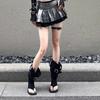 Koreanische Version von Fashion Niche Zehen coole Stiefel 2025 neue dunkle mittelhohe Stiefel plissierte Stiefel mit Schaft Retro Westernstiefel
