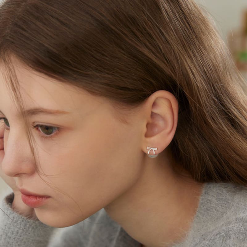 Murmur [925silver]Ribbon Pearl Clutch Earrings