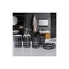 Plastic Bathroom Set With Grid Pattern Includes Soap Dispenser Shampoo Bottle And Storage Jars For Home Use