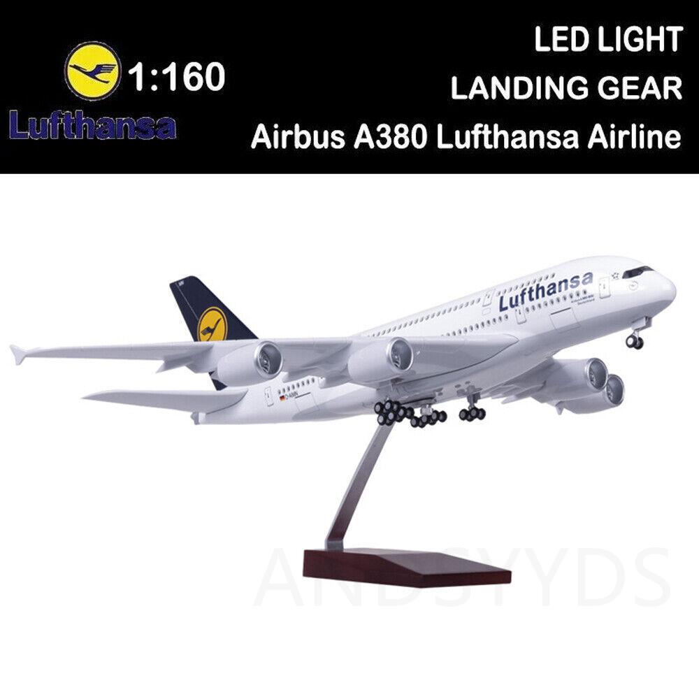 A380 Lufthansa Airplane Model 1/160 Scale 50.5CM Airline W Light and Wheel Diecast Plastic Plane For Collection Office Decor
