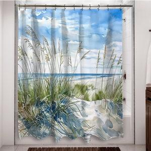 Tonnika Chen Dune Grasses Watercolor Shower Curtain - Coastal Bathroom Art Decor & Gift For Her
