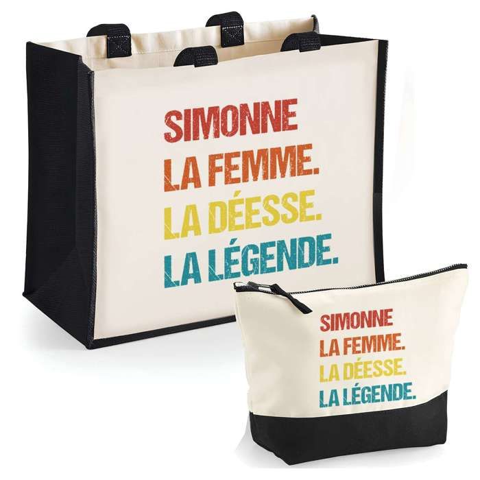Coffret sac cabas - PLANETEE - Simonne Déesse Légende Vintage - Jute & coton - Impression DTF HD - Fabriqué en France