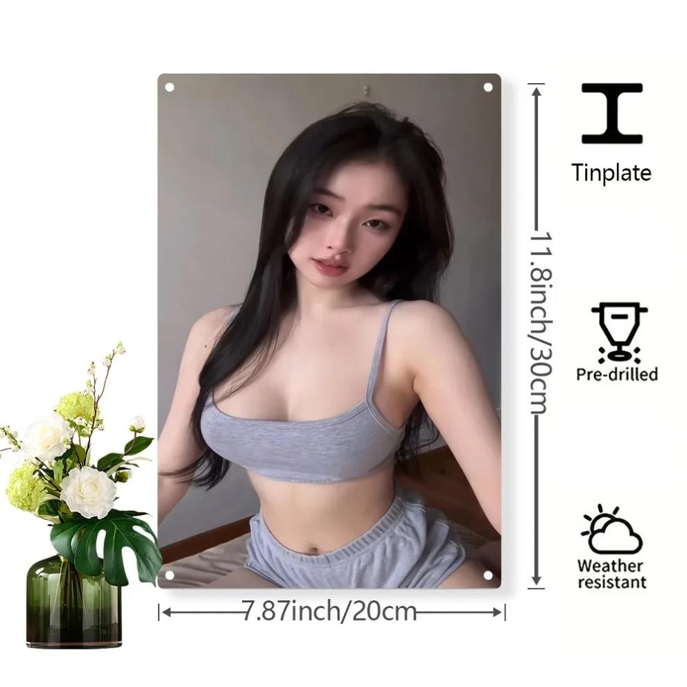 Vintage Metal Wall Art Retro Woman Portrait Iron Decor Home Office Gym Man Cave