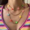 Simple Fashion Multicolor Beige Bead Letter Necklace Retro Style Lock Necklace Jewelry Gift for Women