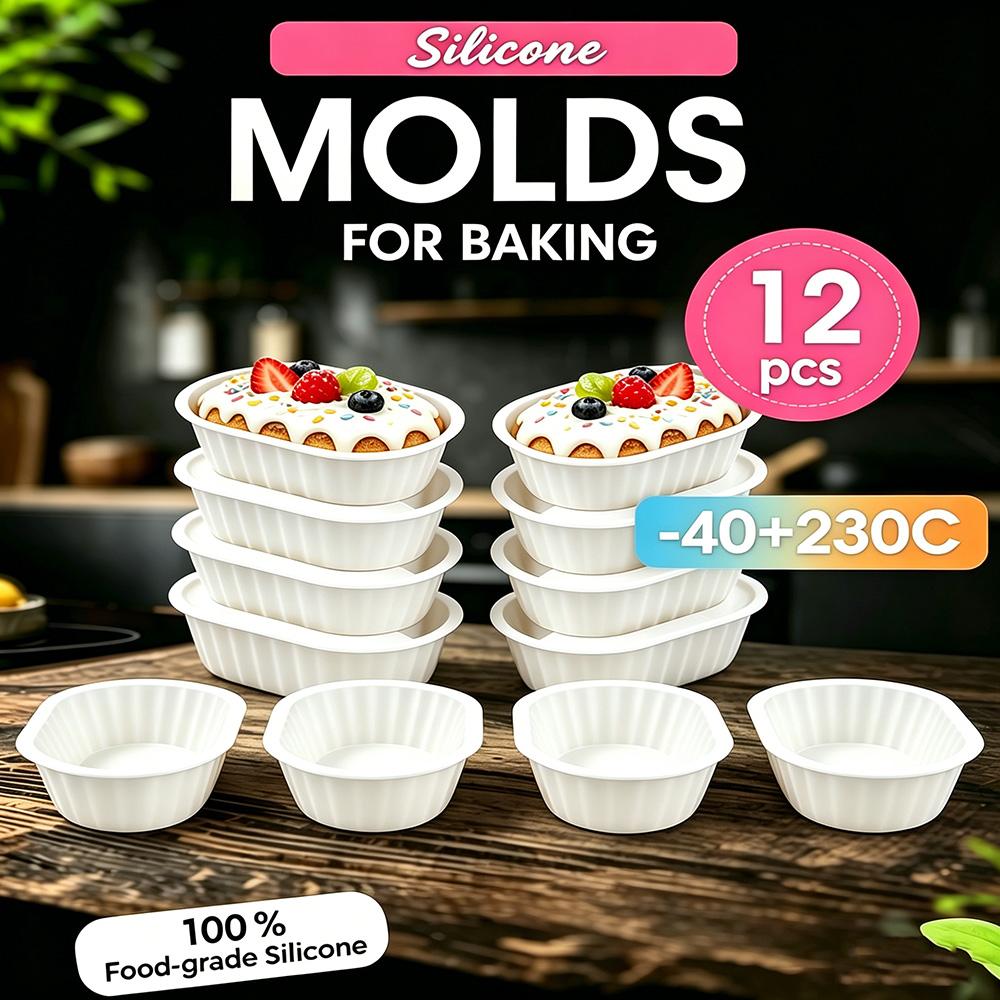12 Piezas Herramienta de Silicona para Cupcakes Molde para Hornear Cupcake y Muffin para Hacer Pasteles Cocina DIY