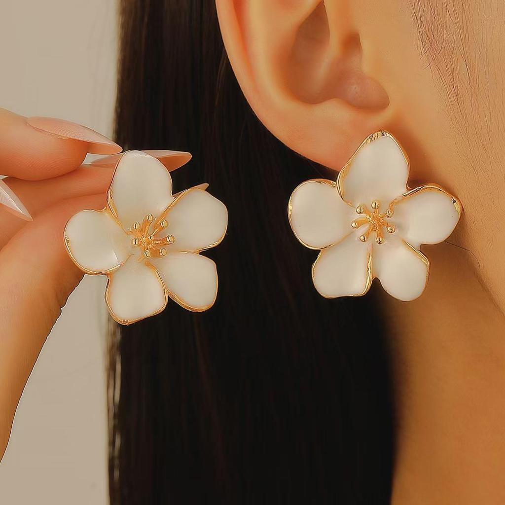 Trendy Multicolor Flower Drop Earrings for Women – Elegant & Slimming European/American Style