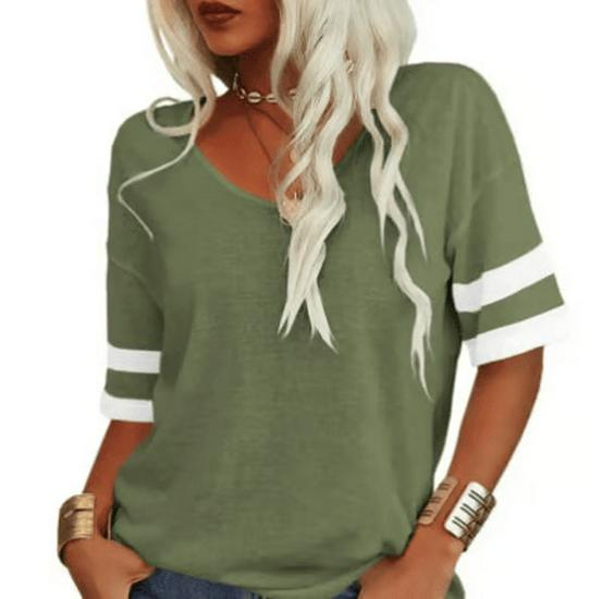 Women's V-Neck Short Sleeve Loose T-Shirt - Casual Basic Top