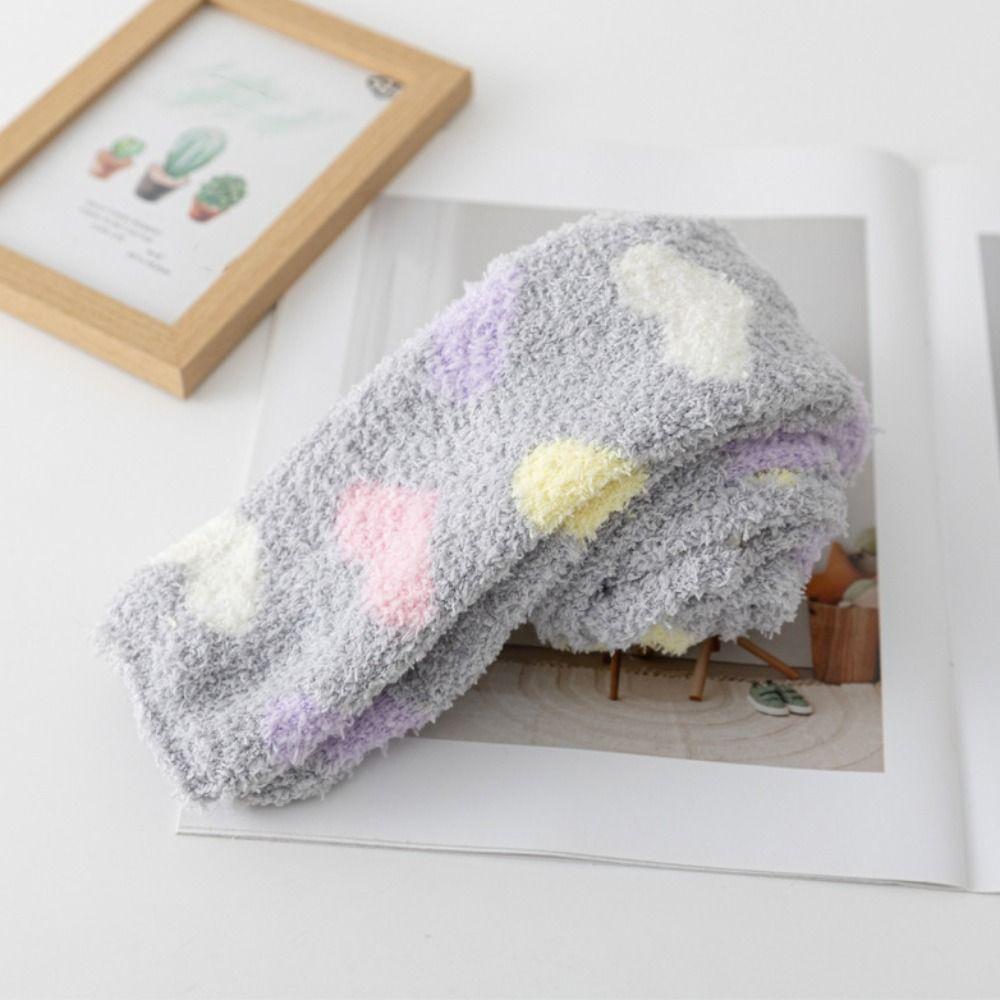 Heart Floor Plush Stockings Sleeping Long Tube Socks Cute Coral Fleece Stockings Winter