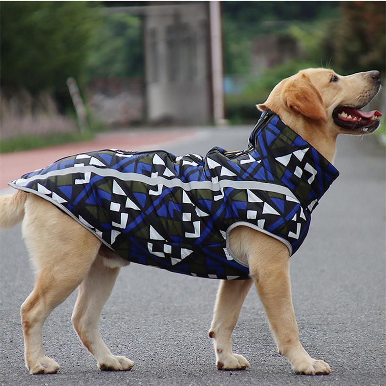Veste d'hiver imperméable rembourrée pour chien, treillis Doodle bleu, garde au chaud, réflexion nocturne, manteau en coton pour animaux de compagnie, vêtements, fournitures pour animaux de compagnie