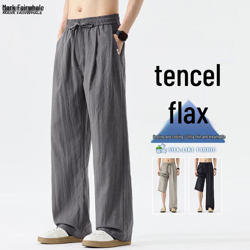 MARK FAIRWHALE Men s Summer Tencel Linen Blend Casual Long Pants L темно-серого
