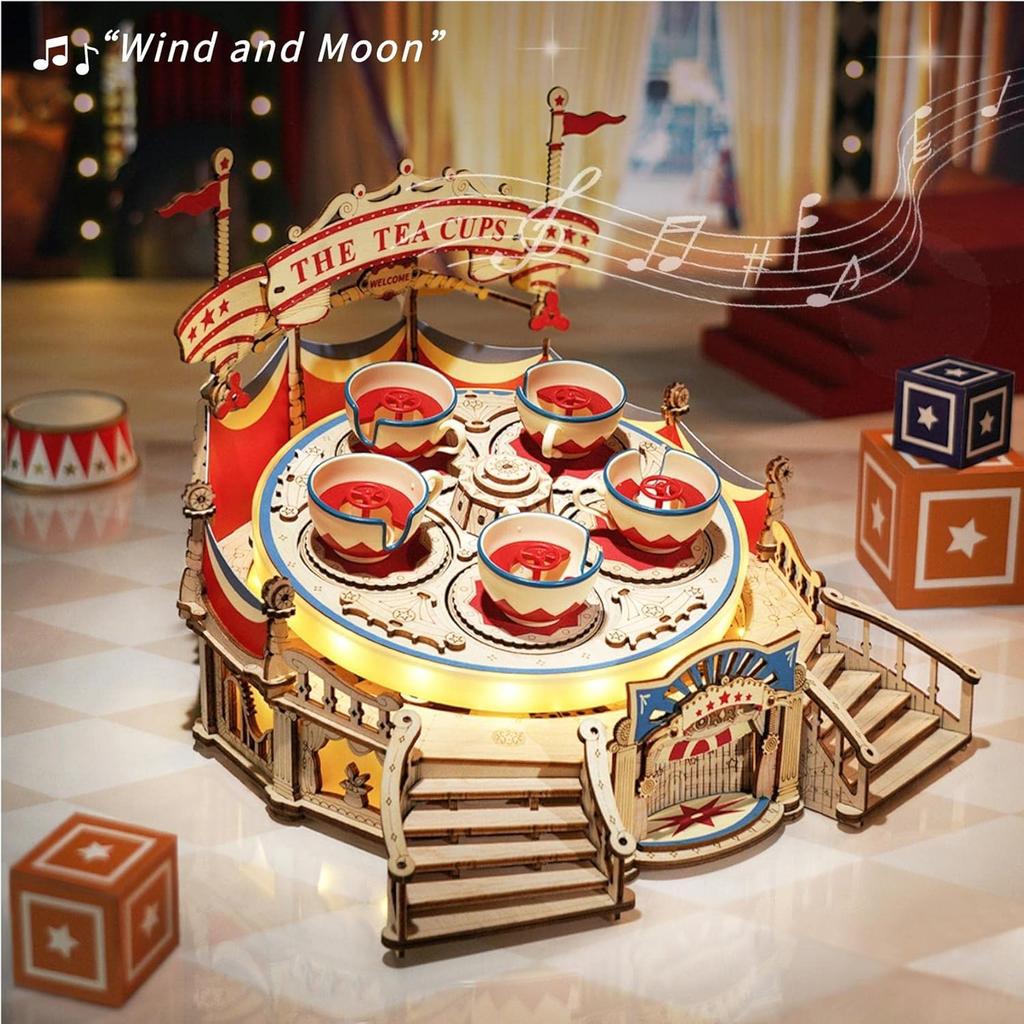 ROBOTIME ROKR Tilt-A-Whirl DIY Music Box 3D Wooden Puzzle EA04