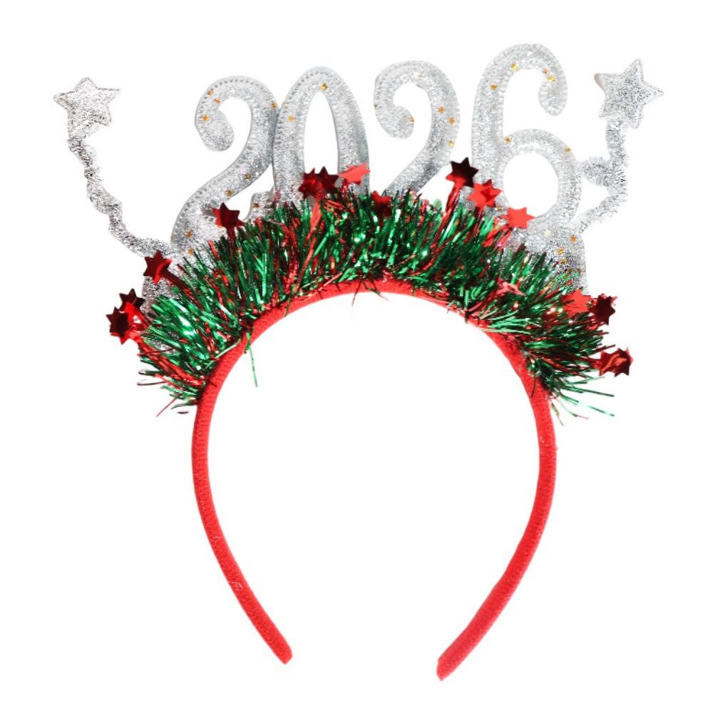 Sequin 2026 Happy New Year Headband Cute Christmas Headpiece New Year Decorative Headdress  Cosplay