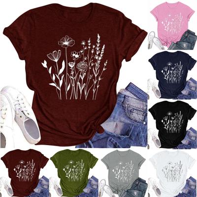Women's Fashion Casual Printed Round Neck Short Sleeved T-Shirt Top T-Shirt Top Top