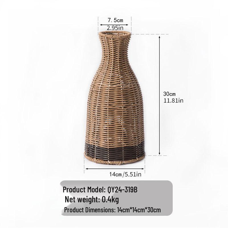 Retro Rattan Woven Flower Vase - High-End Decorative Vase for Dry Flowers
