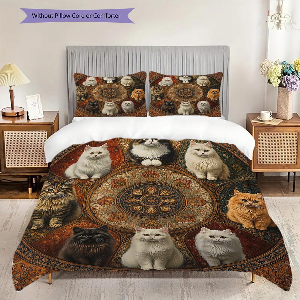 Kätzchenmuster Bettwäsche Steppdecke Set Bettbezug Kissenbezug Heimdekoration Geburtstagsgeschenk (1 Bettbezug + 2 Kissenbezüge, ohne Füllung)
