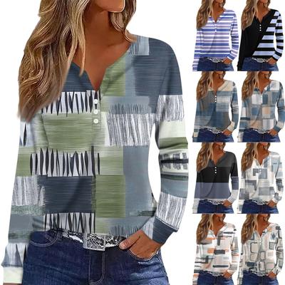 Women's T Shirt Tee Button Long Sleeve Daily Weekend Fashion Basic V- Neck Regular Top