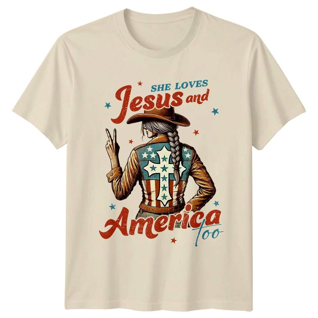 She Loves Jesus And America Too Faith Patriotism Graphic Tee Unisex T Shirt