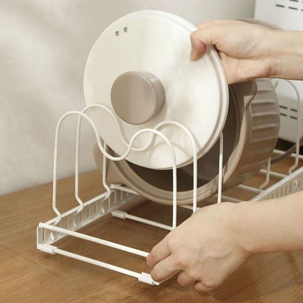 Carbon Steel Dish Drain Rack Adjustable Pot Lid Organizer Practical Kitchen Utensils Rack  Pantry