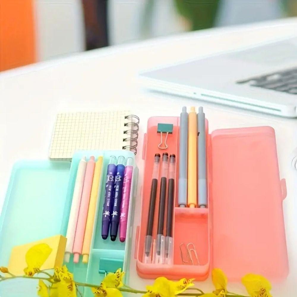 Plastic Transparent Pencil Case Storage Box Simple Pen Case Dual-Layer Pencil Box Stationery