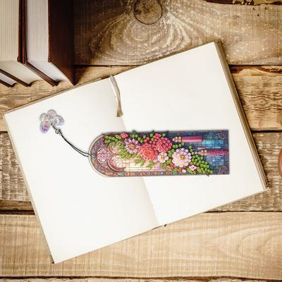 3Pcs Flower DIY with Butterfly Pendants Diamond Painting Bookmark Diamond Art Bookmark Gift for Book Lovers Mosaic Art Supplies