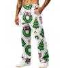 Men's Fashion Casual Loose Fit Wide Leg Christmas Print Sports Pants with Pockets
