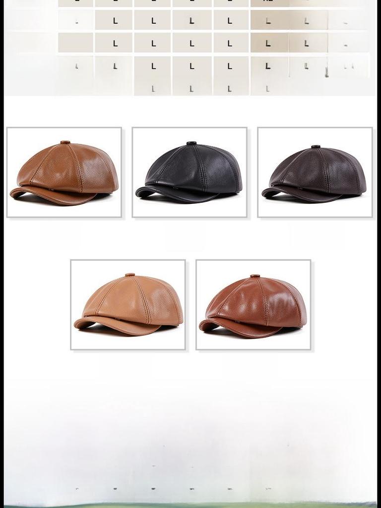 Trendy Korean-Style Cowhide Leather Octagonal Beret for Men - Autumn/Winter