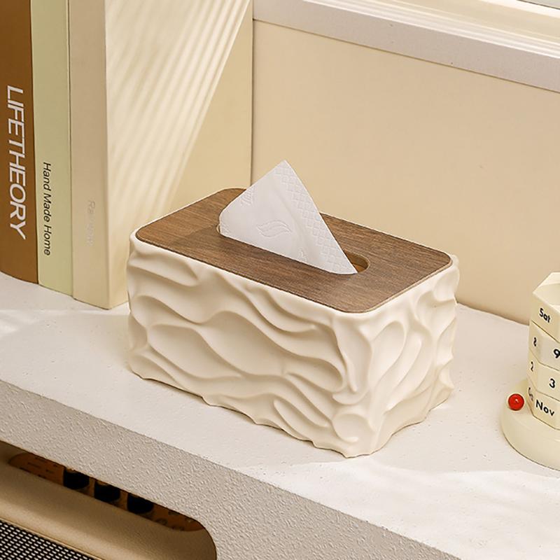 Tissue Box With Wooden Lid Table Napkin Holder Tissue Case Container Storage INS Home Decor Car Desktop Tissue Box Holder 1PC