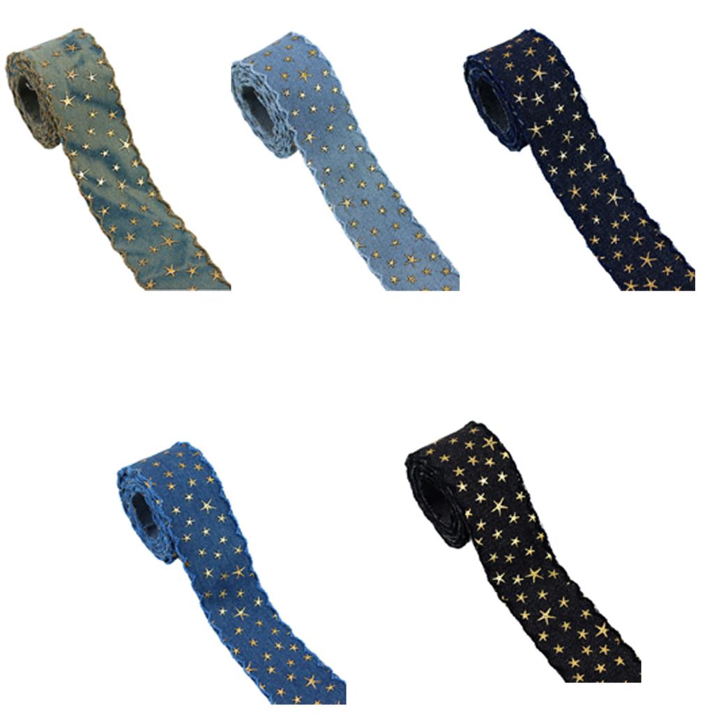 Retro Denim Ribbon With Star For Creative DIY Projects Clothing Decoration Vintage Blue Denim Trim Unique Star