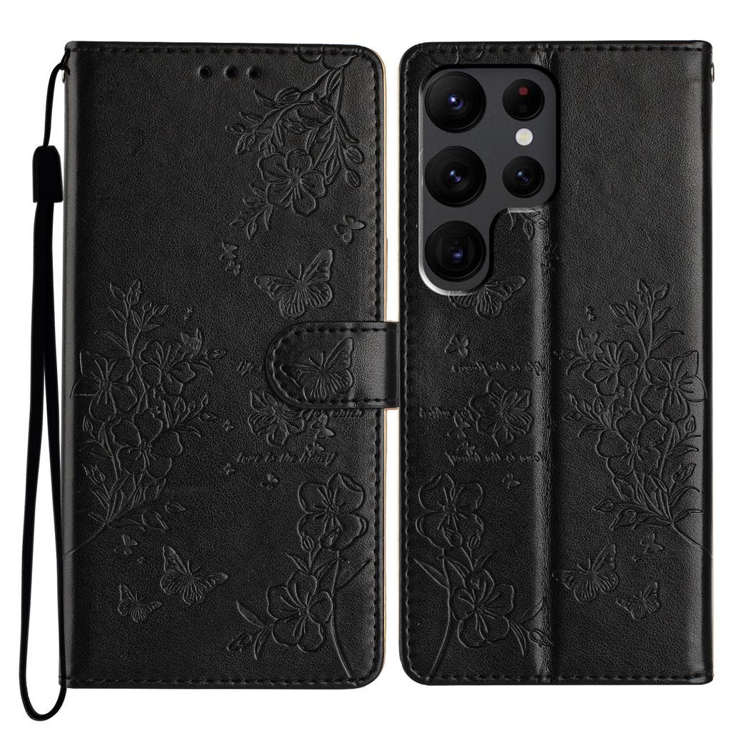 For Samsung Galaxy S24 Ultra Stand Case Butterfly Floral Imprint Leather Wallet Phone Cover