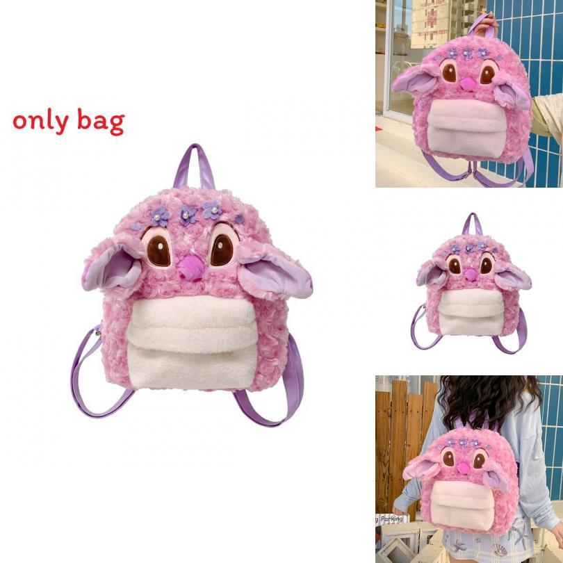 Cute Cartoon Pink Angel Plush Backpack For Girls Daily Use