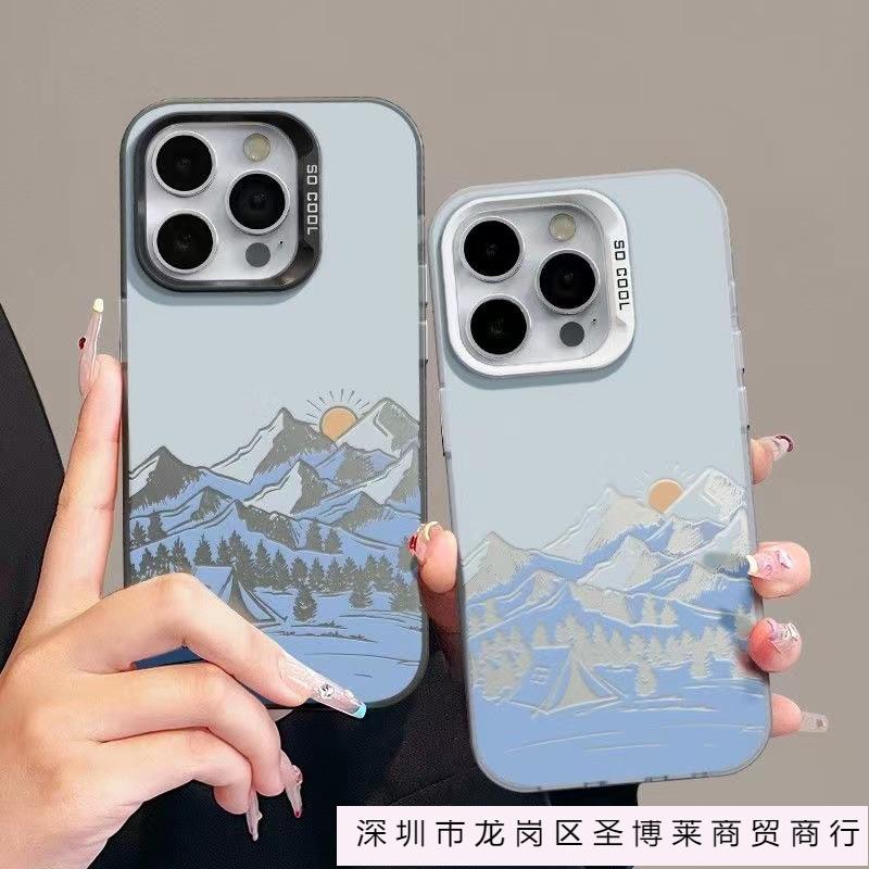 Color Silver Sunset Snow Mountain Pine for 14promax Apple 13 Mobile Phone Case iPhone12 Straight Edge 11 New 15