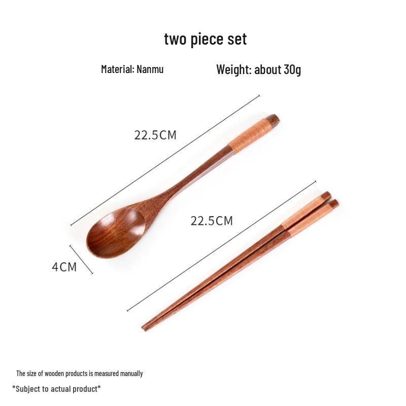 Wooden Cutlery Set: Spoon, Fork & Chopsticks with Travel Pouch