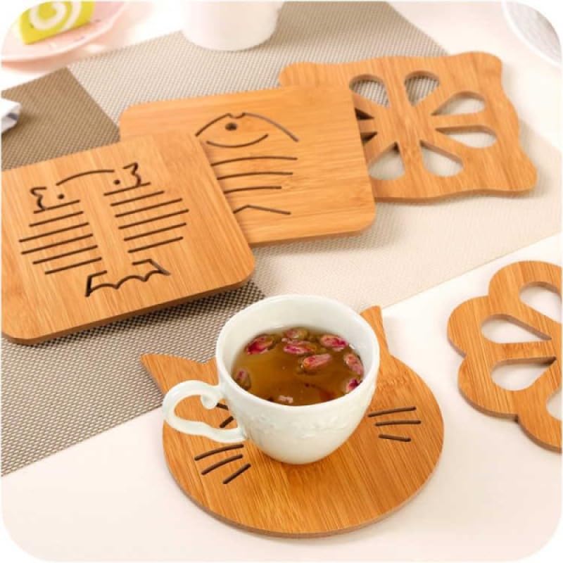 Wooden Insulated Cute Animal Thick with Kitchenware Coaster, Mat, Design, Placemat, Non-Slip Pad, (Apple)