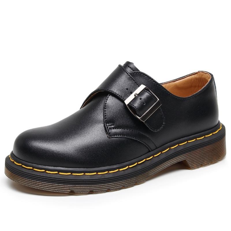 Low-top small leather shoes women's leather buckle short boots round head men's and women's casual tooling shoes