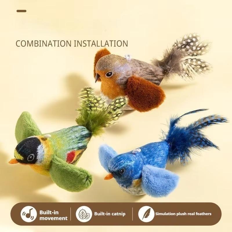 Indoor Interactive Birds Toy for Cat Chasing Teasing Toy Sounding Catnip Cat Teaser Toy Self-hilarity Wall Hanging Birds Cat Toy