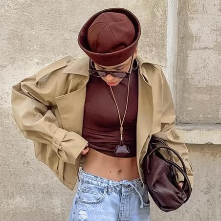Women's Khaki Short Trench Coat Regular Fit Lightweight Jacket