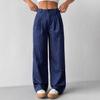 Blue Striped Casual Commuter Loose Wide Leg Casual Pants Trousers