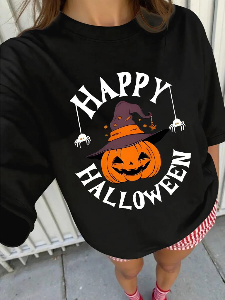 The Latest Hotselling Popular Halloween Pattern Shortsleeved Loose and Breathable Womens Crew Neck Cotton Tshirt