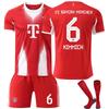 2025-26 Bayern Domáci #6 KIMMICH Športový Tréningový Dresový Set s Ponožkami pre Dospievajúcich, Deti, Dospelých s Vlastným Menom Futbalové Súpravy