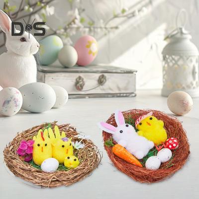 Oster-Pelzküken, Mini-Plüsch-Simulations-Küken, Hasen-Ornament mit Nest, pelziges Tierspielzeug, Ostereier-Füller für Kinder, DIY-Dekoration für Zuhause und den Garten